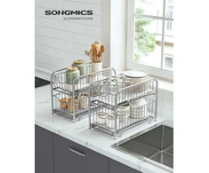 Songmics 2 metalinio sidabro spalvos virtuvės spintelių organizatorių rinkinys