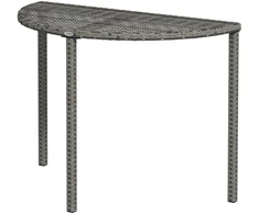 Outsunny balkono stalas, sodo pagalbinis staliukas, sodo baldai, pusapvalis, poliratanas, metalas, pilkas, 100 x 50 x 74 cm