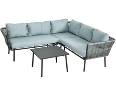 Lauko baldų komplektas Outsunny 4 dalių rotango sodo baldų komplektas, svetainės baldai su pagalvėlėmis, sėdimoji grupė su 2 dvivietėmis sofomis, 1 kampine sofa, 1 kavos staliuku, sodo baldai balkonui, terasai, aliuminis+poliesteris, pilka