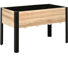 Outsunny aukšta lysvė, didelis medinis ir plieno vazonas, 120x60x74cm, natūrali ir juoda spalva