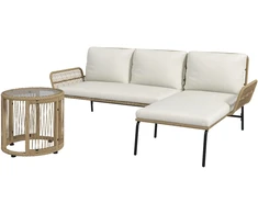 Lauko baldų komplektas Outsunny Rotango sodo baldų komplektas, sodo baldų rinkinys su gultu, kavos staliuku, dviviete sofa ir sėdynės pagalvėlėmis, kreminės spalvos