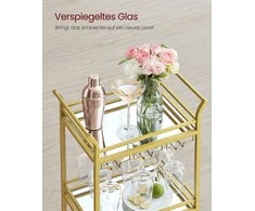 Songmics Vasagle 3 lygių serviravimo vežimėlis su ratukais aukso spalvos