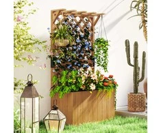 "Outsunny" pakelta lysvės sodinukų dėžutė su grotelėmis stogas grotelės sodinukų gėlių dėžutė mediena, sodo grotelės 64 x 33 x 122 cm sodo balkonas terasa, vazonas vijokliniams augalams krepšelis augalai, gėlės