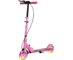 AIYAPLAY Scooter Kids Sulankstomas vaikiškas motoroleris su reguliuojamu vairo aukščiu, 2 šviečiančiais ratais, rankiniu stabdžiu ir galinio stabdžio pedalu, skirtas 3-8 metų vaikams, rožinės spalvos
