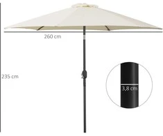 "Outsunny" sulankstomas skėčio skėtis sodo skėtis su rankine rankena aliuminio 180/㎡ poliesterio smėlio spalvos ∅2,6 x 2,35 m