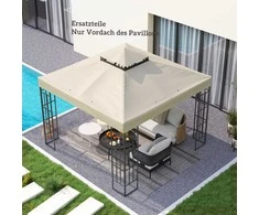 Outsunny "Outsuuny" pakaitinis pavėsinės stogas 3 x 3 m, vandenį atstumiantis pavėsinės stogas, dvigubas pakaitinis sodo pavėsinės stogas, atsarginės dalys iš Oksfordo audinio, 370 g/m², kreminės baltos spalvos