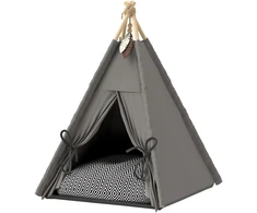 PawHut tipi palapinė augintiniams, kačių palapinė su nuimama ir plaunama pagalvėle, kačių namelis neslystančiu pagrindu, su žaisliniu kamuoliuku, katėms iki 5kg, mažų veislių šunims, 60 x 60 x 76 cm, pilka