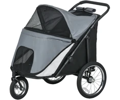 PawHut šunų vežimėlis sulankstomas su tinkleliu galinėms durims ir saugos diržu, pilkas, iki 30 kg
