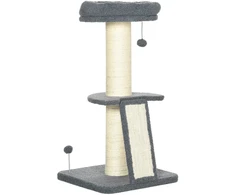 PawHut draskyklė 92 cm aukščio, laipynė su draskymo lenta ir žaidimų kamuoliuku, storas sizalio stulpas, avikailio imitacija, tamsiai pilka ir kreminė balta