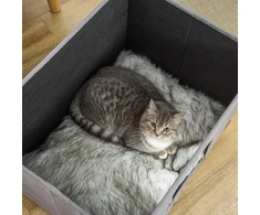 PawHut 2-in-1 kačių namelis ir kėdutė kojoms su pagalvėle, medinėmis kojelėmis, minkštas, pilkas
