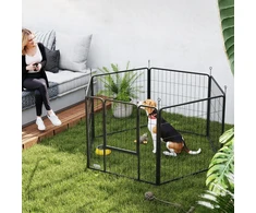 "PawHut" šuniukų vedžiojimo aikštelė 80 cm aukščio, 6-PLG. šunų aptvaras "pasidaryk pats" šuniukų vedžiojimo aikštelė su durimis, laisvas aptvaras mažiems ir vidutinio dydžio šunims, plienas, juoda