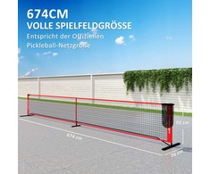 SPORTNOW piklolo tinklo nešiojamasis rinkinys 6,7 m piklolo sistema su tinklu, aikštelės žymėjimo rinkiniu, kamuoliukų rinktuvu, keturiais kamuoliukais ir krepšiu, skirta lauko aikštelei, važiuojamajai daliai