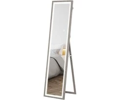 HOMCOM 40 x 160 cm viso veidrodis, pastatomas veidrodis su LED apšvietimu, 3 šviesos spalvos, sieninis veidrodis su jutikliniu valdymu, grindų veidrodis miegamajam, svetainei, pilkas