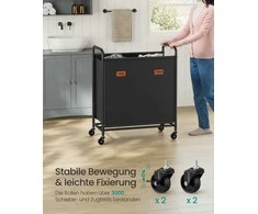 Songmics Skalbinių dėžė su ratukais, 140 L, 2 skyriai, juoda