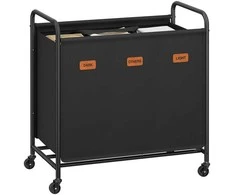 Songmics Skalbinių dėžė su ratukais ir 3 skyriais, 170 L, juoda