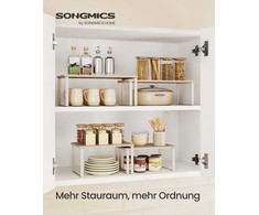 SONGMICS prieskonių lentynos, 2 vnt. rinkinys, sukraunamas, 29,7 cm pločio, travertino smėlio spalvos-kreminės baltos spalvos