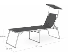 Songmics Gartenliege mit Sonnendach Grau