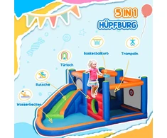 Outsunny Pripučiamas batutas vaikams su oro pūstuvu, vandens žaidimų centras nuo 3 metų