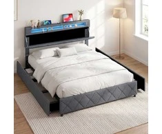 Promotions Aptrauktas lova 207,5x165x101-114,5 cm pilka, su sandėliavimo vieta