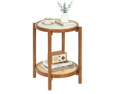 Promotions Apvalus šoninis staliukas 2 aukštų 47x47x58,5 cm natūralus/riešutas