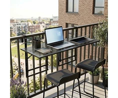 Promotions Balkono turėklų stalai, 2 vnt., 122x46-51x60-79 cm, juodos spalvos