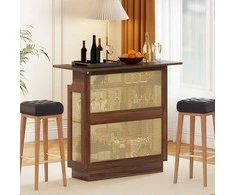 Promotions Baro stalas, 4 lygių rataninis baro stalas, 120x55x110 cm, rudas, su laikymo vieta