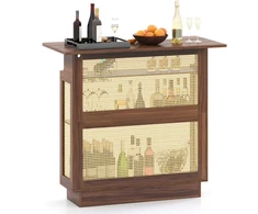 Promotions Baro stalas, 4 lygių rataninis baro stalas, 120x55x110 cm, rudas, su laikymo vieta