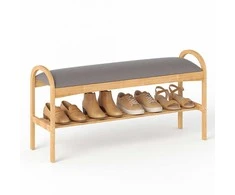 Promotions Batų suoliukas, 100.5x31x51 cm, natūrali pilka, bambuko rėmas, apmušta sėdynė