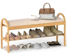 Promotions Batų suoliukas, 101x31x51 cm, smėlio spalvos, bambuko laikymo dėžė