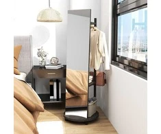 Promotions Drabužių kabykla su visu ilgiu veidrodžiu, 45x135 cm, juoda, su laikymo vieta, metalas