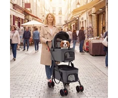 Promotions Dviejų vietų sulankstomas 3-in-1 augintinio vežimėlis su 2 nuimamais krepšiais 83x46x115 cm pilkas