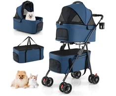 Promotions Dviejų vietų sulankstomas 3-in-1 augintinio vežimėlis su 2 nuimamais krepšiais 83x46x115 cm mėlynas