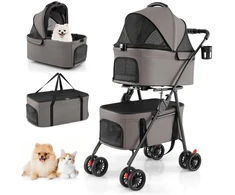Promotions Dviejų vietų sulankstomas 3-in-1 augintinio vežimėlis su 2 nuimamais krepšiais 83x46x115 cm pilkas