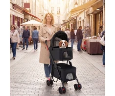 Promotions Dviejų vietų sulankstomas 3-in-1 augintinio vežimėlis su 2 nuimamais krepšiais 83x46x115 cm juodas