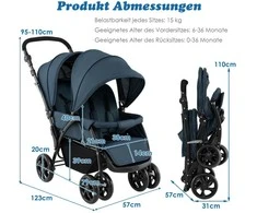 Promotions Dviejų vietų vežimėlis, sulankstomas, pilkas