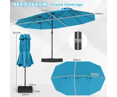 Promotions Dvigubas skėtis su stoveliu 470x285x261 cm tamsiai mėlynas