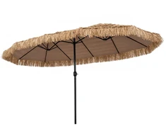 Promotions Dvipusis šiaudinis terasos skėtis 15x9x8,3 pėdų rudos/juodos spalvos
