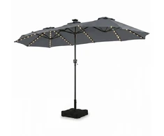 Promotions Dvipusis terasos skėtis su 108 LED šviesomis ir pagrindu, 13 pėdų, pilkas