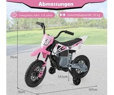 Promotions Elektrinis vaikų motociklas 107x56x70 cm rožinis, su pagalbiniais ratukais
