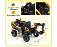 Promotions Elektrinis vaikų pedalinis ekskavatorius 157x77,5x77 cm geltonas, statybinė transporto priemonė