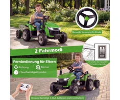 Promotions Elektrinis važiuojamas traktorius su priekaba 139x59x56 cm Žalias Plastikas ir metalas