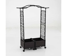 Promotions Gėlių dėžė su grotelėmis ir stogeliu, 104x40x147 cm, ruda, metalas ir ratanas