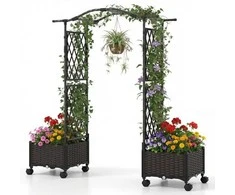 Promotions Gėlių dėžė su grotelėmis ir stogeliu, 104x40x147 cm, ruda, metalas ir ratanas