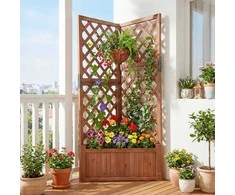 Promotions Gėlių dėžė su grotelių atrama, 55x55x140 cm, ruda, mediena