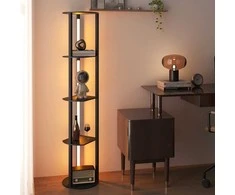 Promotions Grindinis šviestuvas su lentynomis, 4 besisukančios LED juostos, medžio apdaila