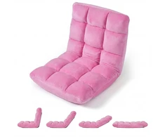 Promotions Grindų kėdė, 14 padėčių reguliuojama, sulankstoma atlošo kėdė, 98,5x49,5x14 cm, rožinė flanelė