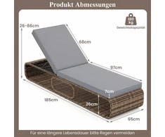 Promotions Gultas 185x65x26-86 cm Pilkas rotangas reguliuojama atlošo dalis, talpykla
