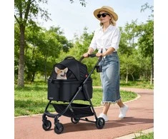 Promotions Gyvūnų vežimėlis, 76x53x100 cm, juodas, reguliuojamas tinklelio stogelis
