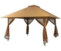 Promotions Iškylantis pavėsinė su užtrauktuku užsegamais tinklelio šoniniais sienelėmis 400x400x245-305 cm auksinė