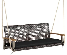 Promotions Kabanti pintos rotango veranda supamoji kėdė dviem 131x69x55 cm mišrios rudos spalvos, smėlio baltos/juodos/raudonos pagalvėlės